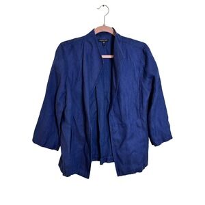 Eileen Fisher‎ Blazer Textured Linen Blend Jacket Size M Blue Open Front Lagum